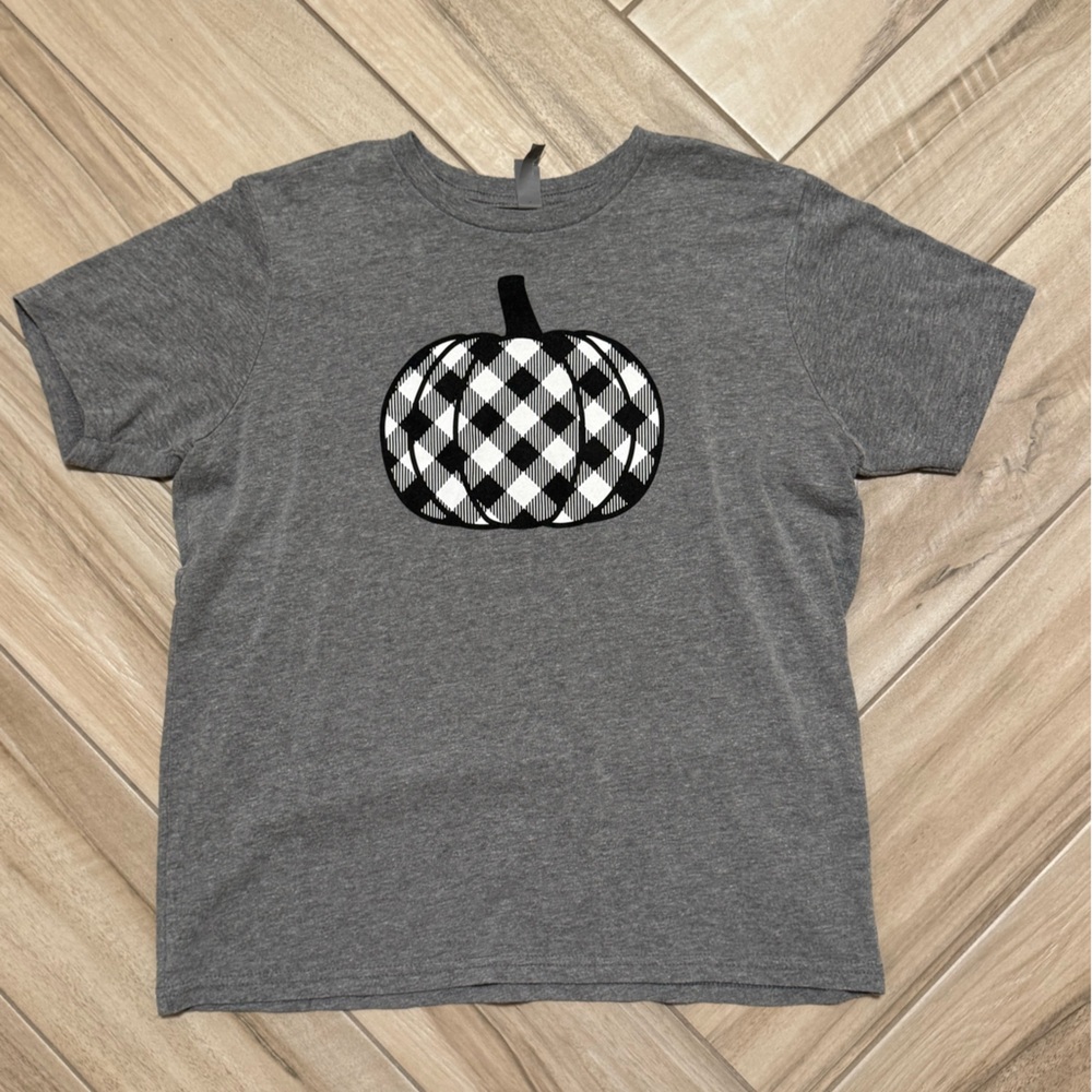 Gray Buffalo-Check Pumpkin Tee for Kids